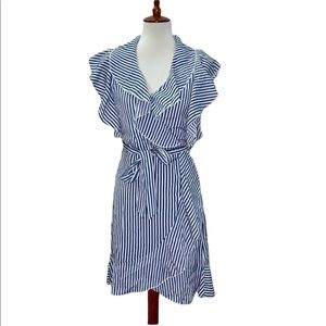 Elizabeth Crosby Pippa Ruffle Sleeve Stripes Blue White Dress Size XS